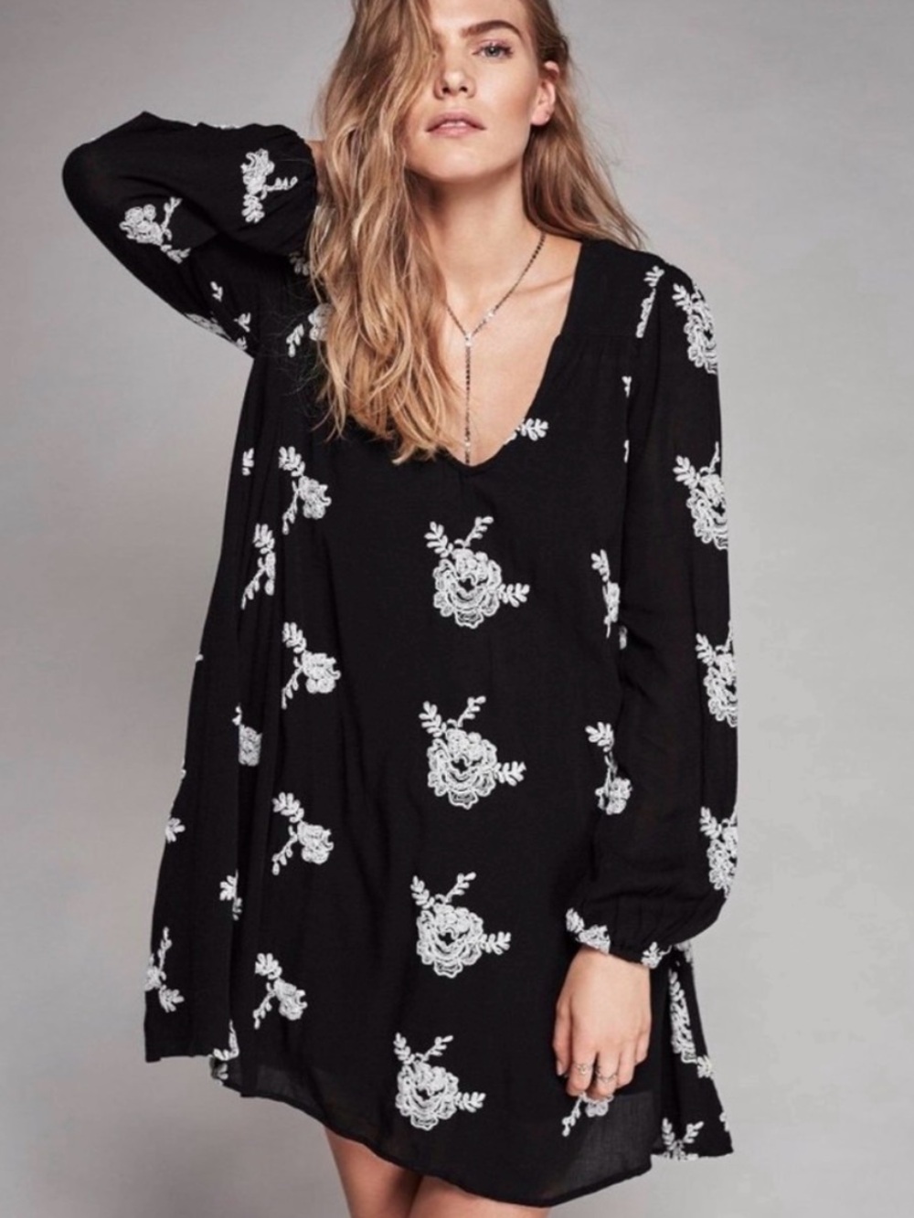 Free People Black Embroidered Austin Dress